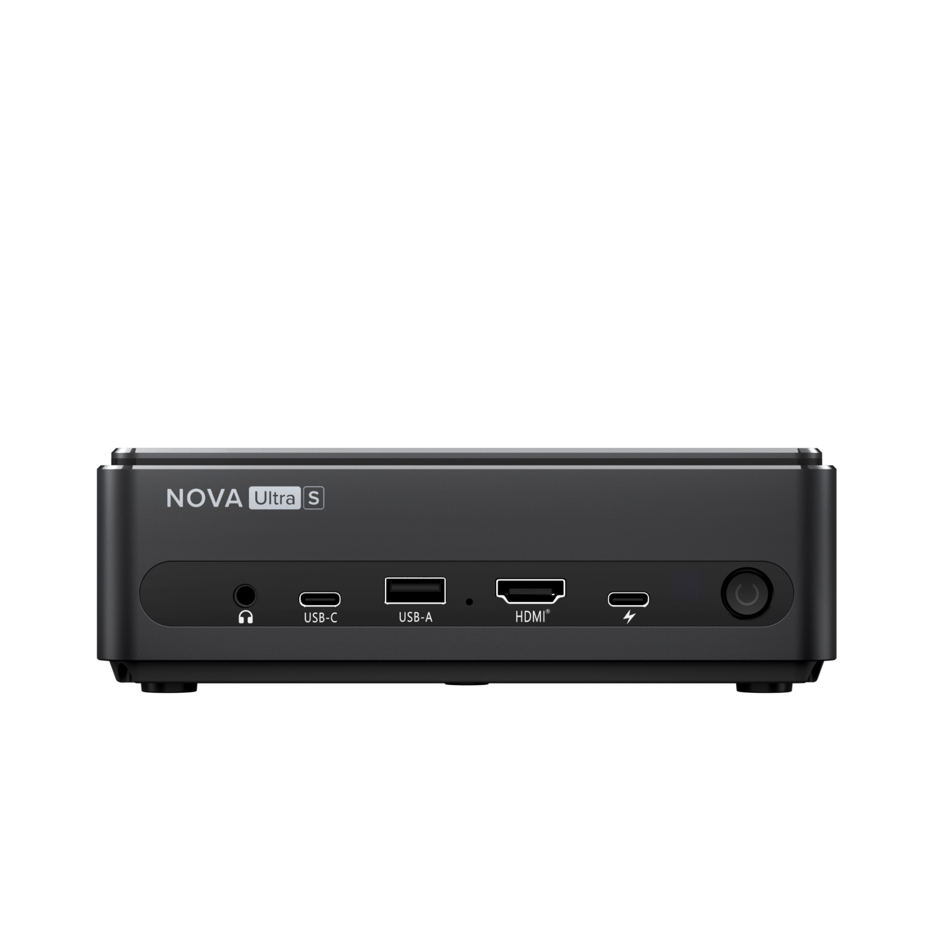 PICZO Nova Ultra S framifrån med hörlursuttag, USB-C, USB-A, HDMI och strömport