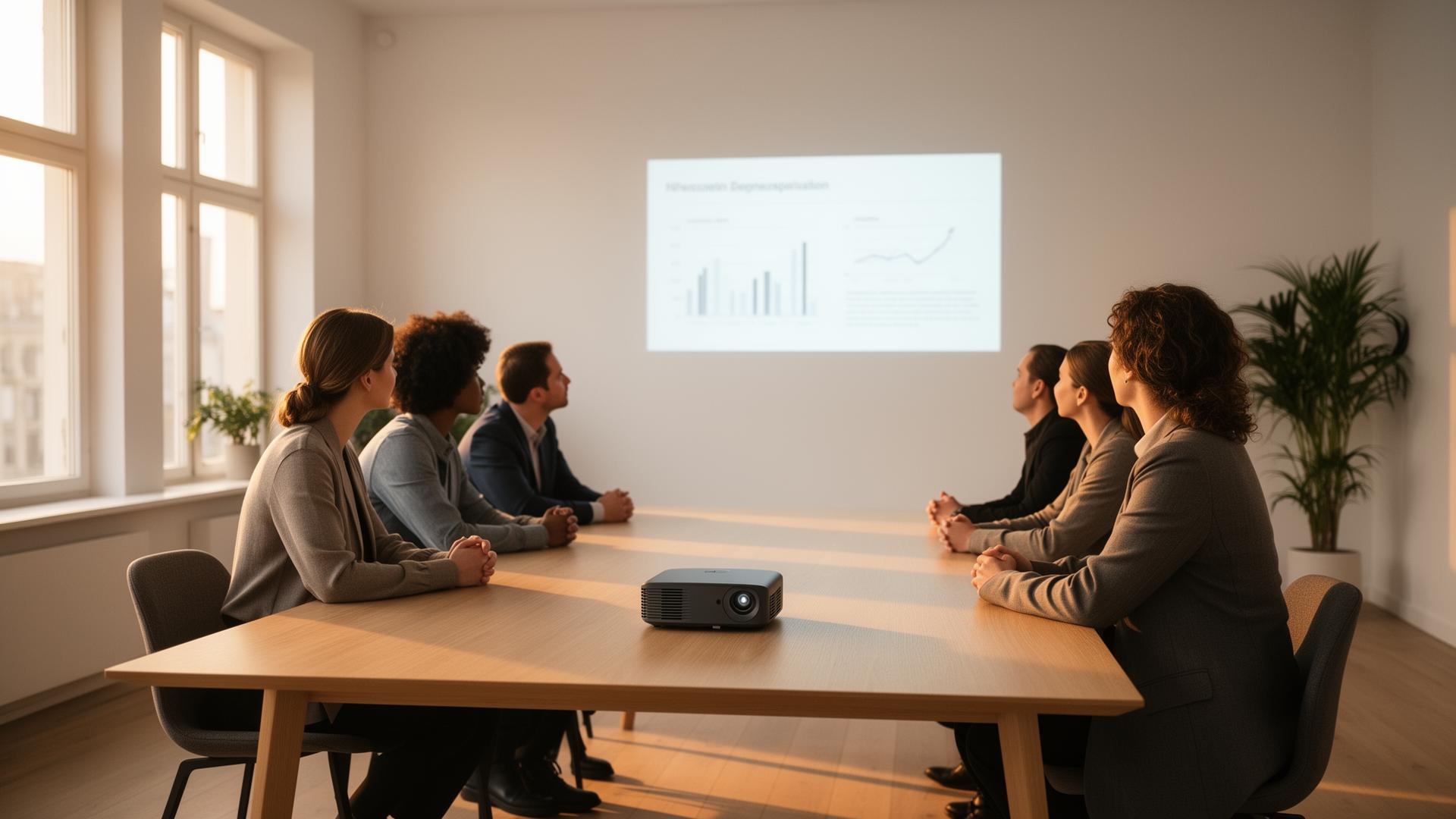 Professionellt mötesrum med skarp projektion från PICZO Nova Ultra S